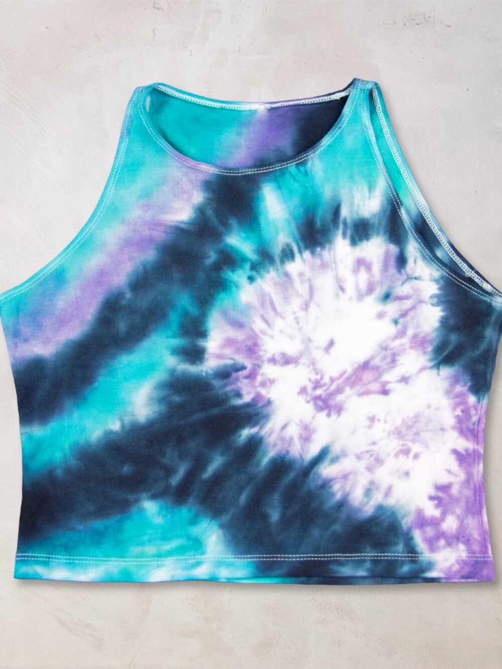NEW Colorado Dusk Tie Dye Crop Top Purple Teal Black Hand-Dyed Cotton Yoga Shirt